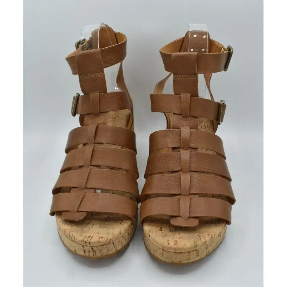 Kork Ease‎ Womens Size 9 Camille Brown Full Grain Leather Platform Sandals Shoes